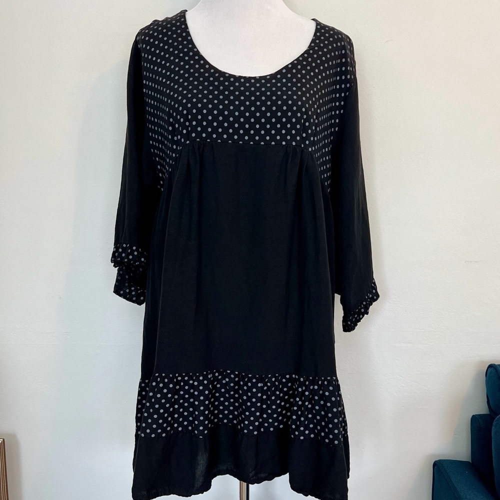 LUIGI MODA Italian Linen Polka Dot Dress